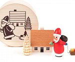 Santa & Sled - Tree - House<br>in Shaved Wood Box